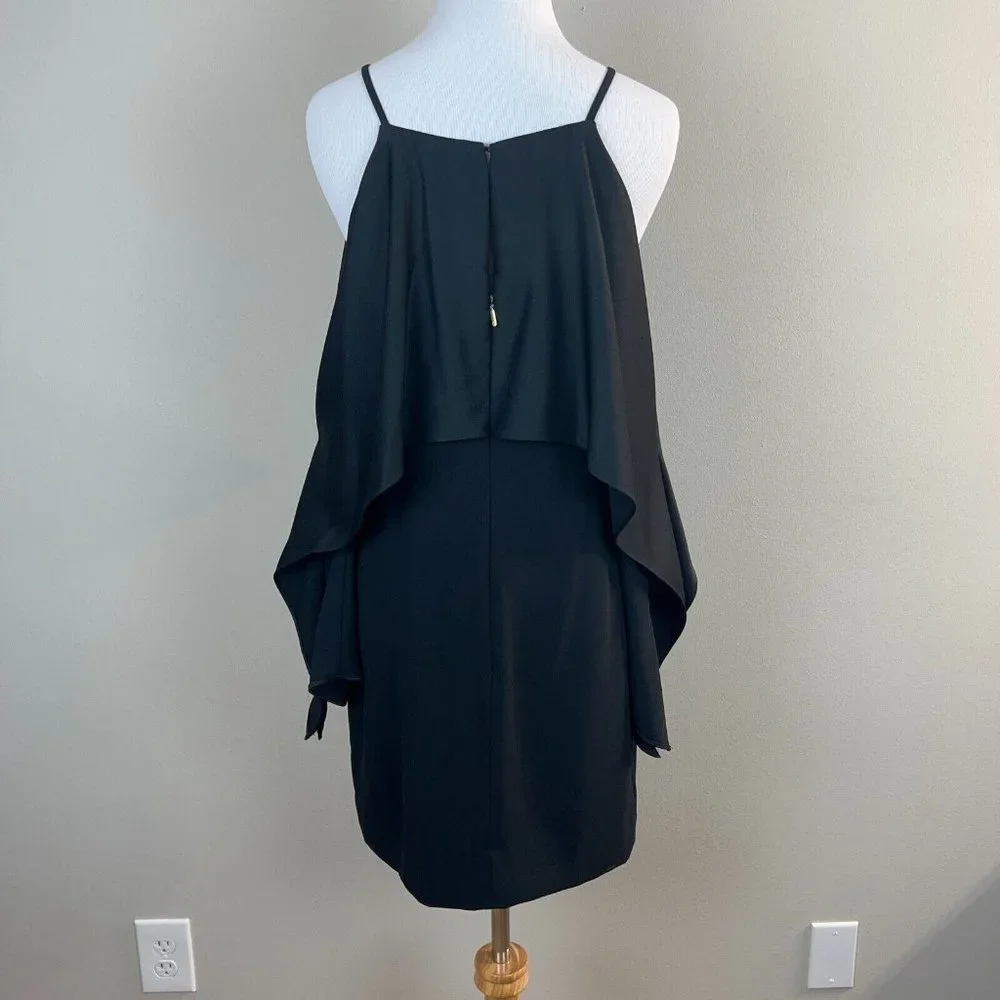 TRINA TURK Dress 4 Black Cold‎ Shoulder Flutter Sleeve Flounce Cocktail Sheath
